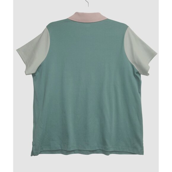 Lands End Womens Polo Shirt 1X 16W-18W Green & Pink Cotton/Spandex 4020 - Picture 2 of 7